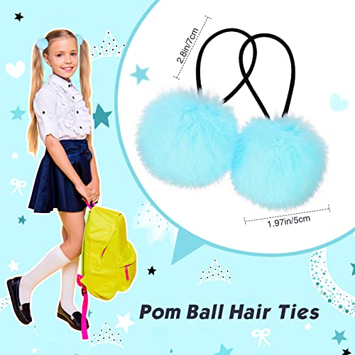 8 Pcs Pom Pom Hair Ties Fluffy Elastic Hair Ties Hair Accessories For Girls Ball Scrunchie Ball Hair Ties Christmas For Girls Toddlers Pigtail, 4 Colors (Navy Blue, Lake Blue, Light Blue, Sky Blue) #TOP1