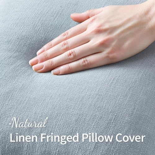 Image of MIULEE Linen Fringe Decorative Euro Throw Pillow Covers Sky Blue 24x24