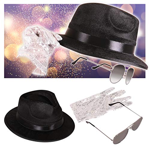 Narwhal Novelties Pop Star Hat, Glasses & Sequin Glove Costume Accessory Set; Fits Kids & Adults