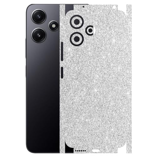 Image of AtOdds - REDMI 12 (5G) - Mobile Back Skin Sticker - Lamination - Rear Screen Guard Protector Film Wrap (Coverage - Back+Camera+Sides) (Design - Silver Glitter)