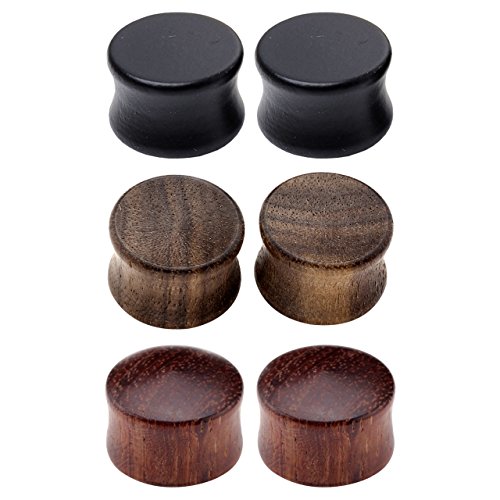 Jovivi 6pcs Organic Wood Brown Black Double Flared Ear Saddle Plugs Stretcher Punk Piercing Gauge 10mm - 20mm2