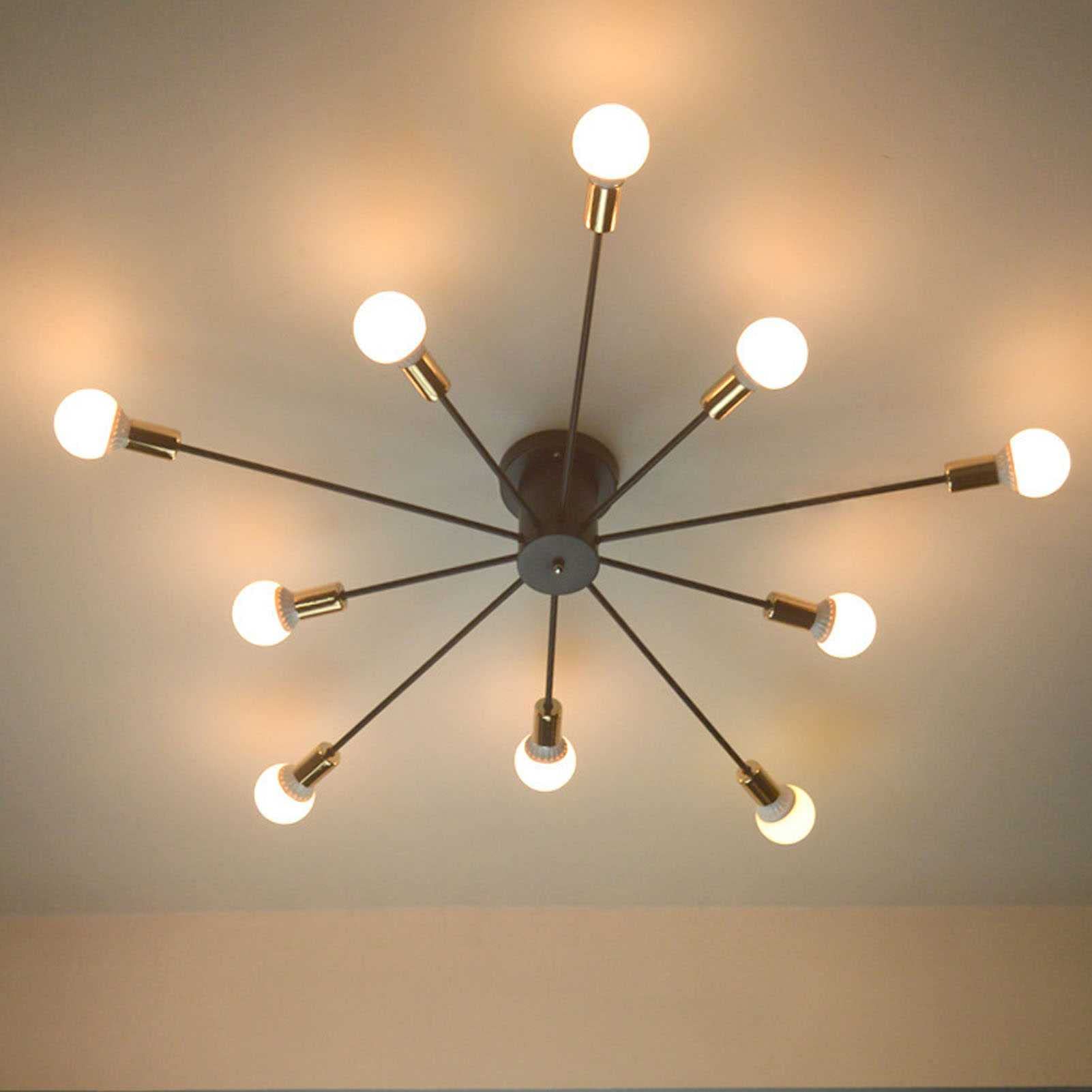 Lampes de plafond Sputnik à 6 têtes éclairage en métal noir E27 - 8