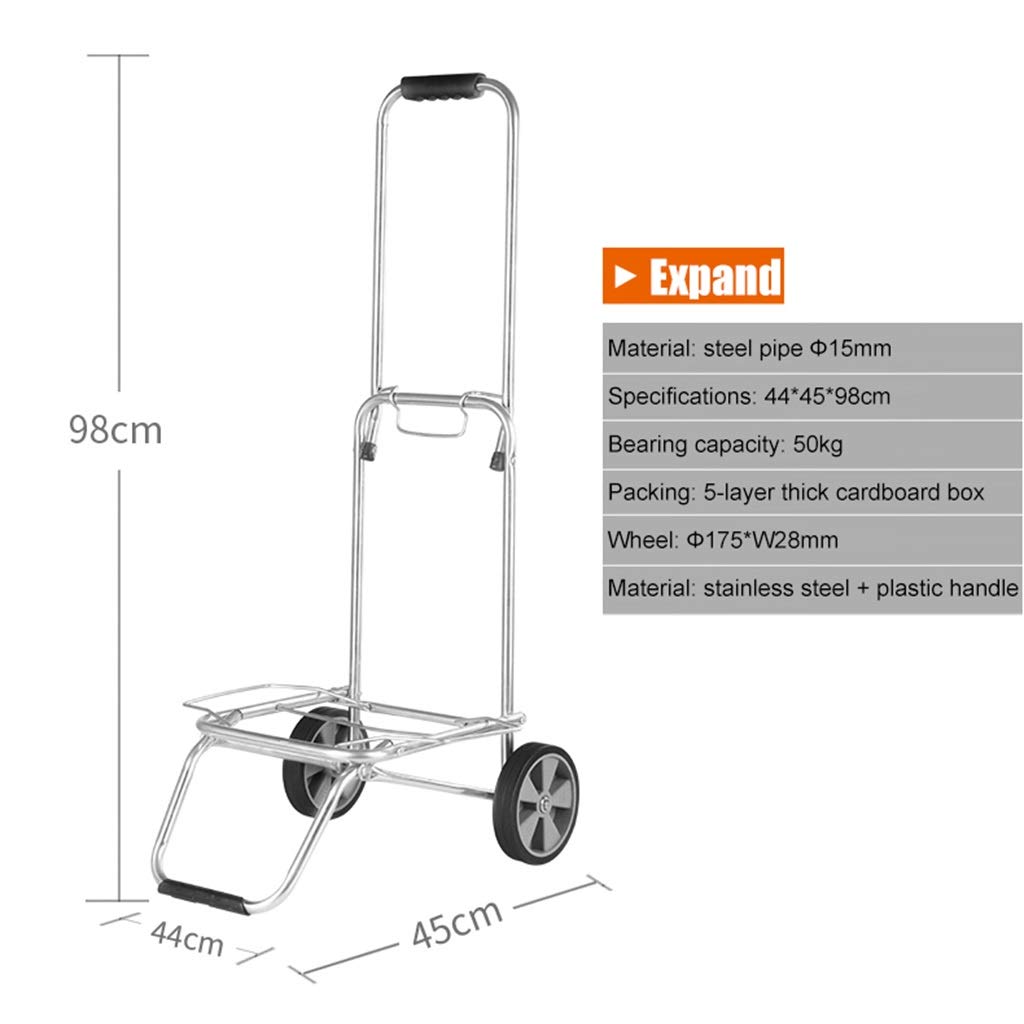 Carro Plegable/Carro de Transporte, Tubería de Acero Inoxidable, Capacidad de Carga Fuerte, Utilizado para el manejo de la Tienda de Compras Desde el hogar (Plata)