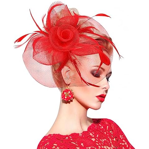 Greoer Vintage Red Flower Fascinator Hat Cover
