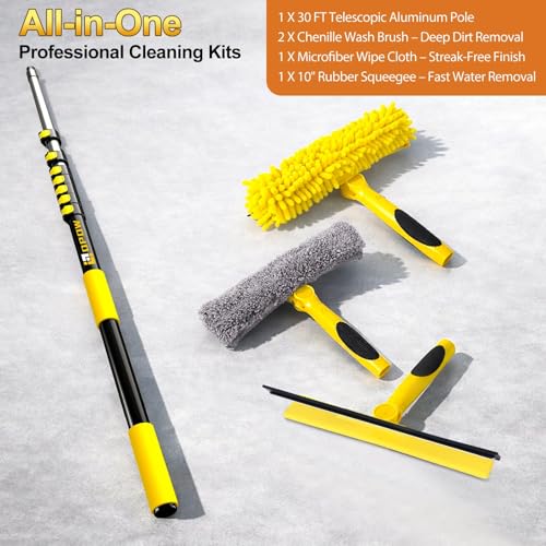 Image of 36ft Squeegee Window Cleaner with Extension Pole,2 in 1 Window Cleaning Tool with 8-Stage Telescopic Pole & Rotatable Head,Window Washing Equipment for Solar Panel, RV, Indoor /Outdoor Window,Car Glass