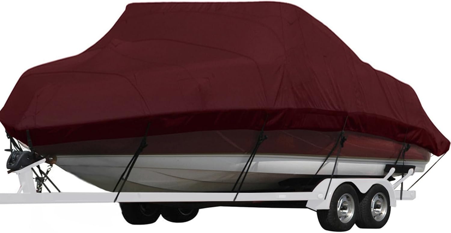 Seamander Waterproof Boat Cover, Solution-Dyed Yarn Marine Grade Cover Fits 23' to 24' ft Bass, V-Hull, Tri-Hull, Fish & Ski, Runabout Bowrider Boats - Heavy Duty Canvas Gray