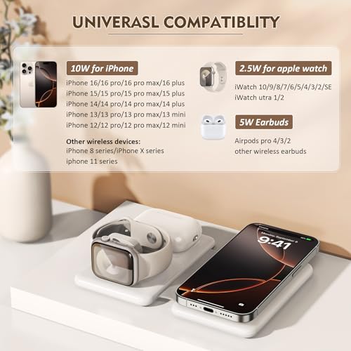 3-in-1 Magnetic Wireless Charger for iPhone 16/15/14/13/12 Pro Max - Travel-Friendly Charging Station for Apple Watch & AirPods