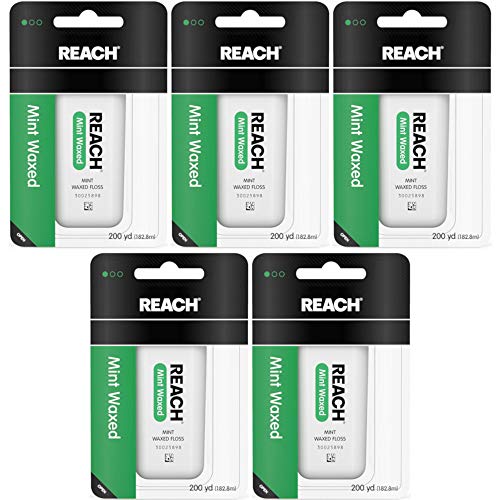Reach Dental Floss, Waxed, Mint, 200 Yard (Pack of 5)