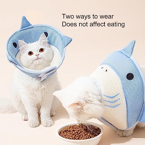 Cat Cone Collar, Cute Comfortable Cat Recovery Collar for Post-Surgery Wound Healing, Adjustable Pet Cone E-Collar Protective Collar for Cat Kitten Prevent from Licking Wounds Blue M