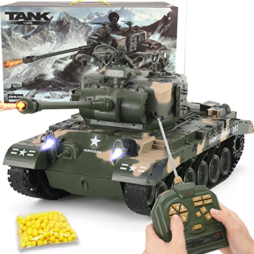 1/18 RC Tank That Shoots Airsoft BB’s, US Army M26 Pershing Remote Control Military WW2 Tank Vehicle Toy for Adults & Kids with Rotating Turret, Lights, Sounds