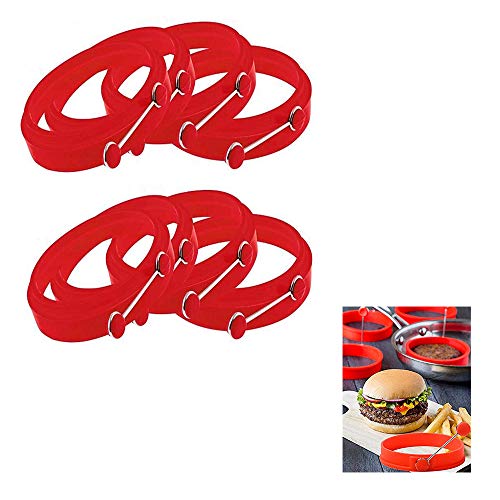 Red Round Silicone Egg Rings with Handle - for Pancake Breakfast Sandwichesï¼ˆ8-packï¼‰