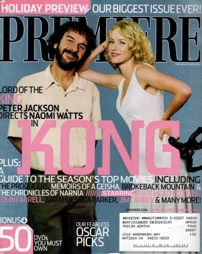 King Kong - Peter Jackson & Naomi Watts Cover Premiere Magazine December 2005/January 2006 - Narnia
