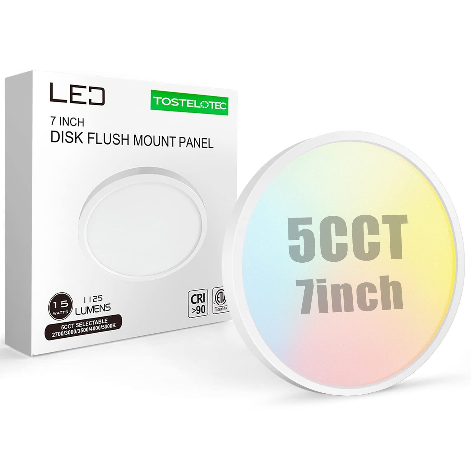 TOSTELOTEC Flush Mount LED Ceiling Light Fixture,7 Inch 15W,Dimmable Thin Ceiling Lamp Surface Mount for Kitchen Bedroom Closet Room,5 Color Temperatures in One (2700k/3000k/3500k/4000k/5000k)-ETL