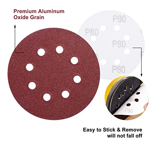 SATC Sanding Discs 80 Grit 72Pcs Orbital Sander Discs 125mm Hook and Loop Round Orbital Sander Pads for Sanding - Image 3