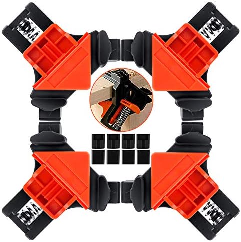 4PCS Angle Clamp 90° Right Angle Clamp Single Handle Corner Clamp with Multifunctional Adjustable Swing Corner Clip Quick-Grip for Woodworking, Photo Framing, Welding, Framing and Engineering