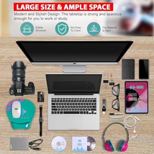 Image of PayLessHere | 55 Inch Computer Desk | Nature | Office Desk with Metal Frame, Adjustable Feet | Water-Resistant, Scratchproof Surface | Sturdy Writing Table for Home Office or Study | Pack of 1