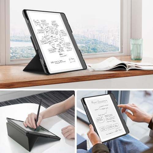 Miniatura 7 de Moko Funda Con Función Atril Para Kindle Scribe Lanzada En 2024 2022 De Piel Premium, Triple Soporte, Con Soporte Para Bolígrafo, Encendido Y Apagado Automático Para Amazon Kindle Scribe 2024 De