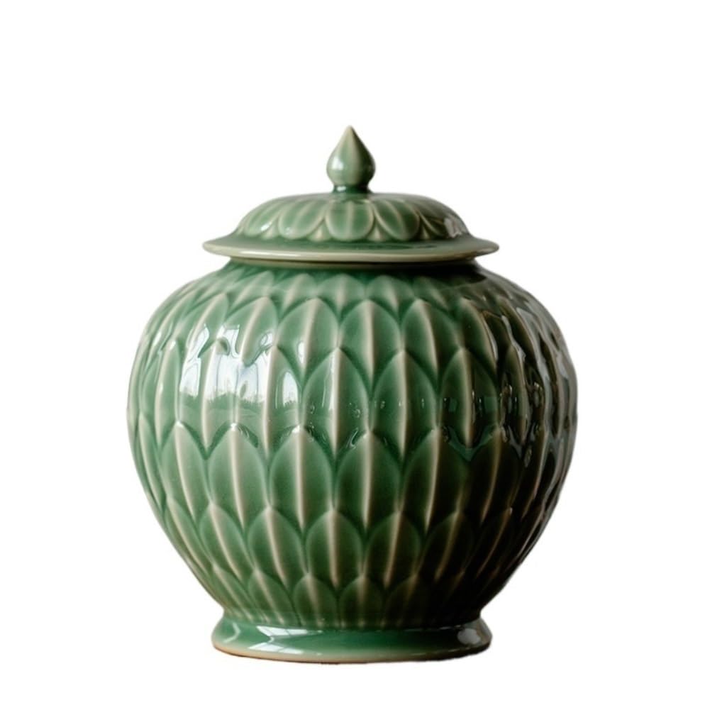 HLTYGWX Słoik na cukier Seledyn Wytłaczany ceramiczny słoik do przechowywania luźnej herbaty Chiński retro zestaw do herbaty Pojemnik z pokrywką Ceramiczny słoik Słoik do przechowywania żywności