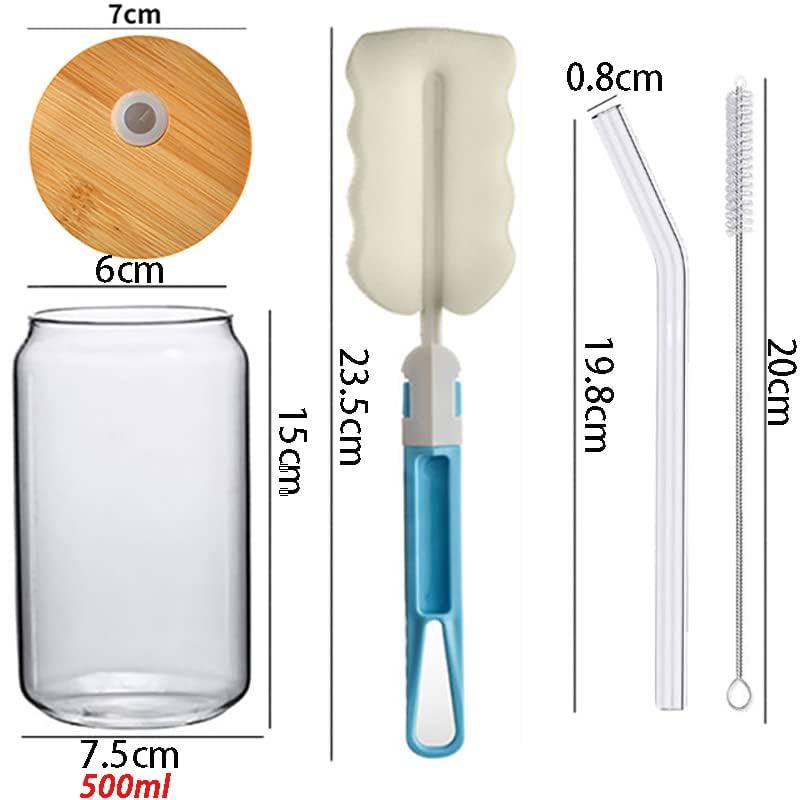 17OZ Glass Cups with Bamboo Lids and Glass Straw, Reusable Can Shaped Drinking Glasses with Lids and Straws & Brush,Wide Mouth Mason Jar Glass Cups for Smoothies, Tea, Cola, Juice, Soda (4 Pack) - Image 5