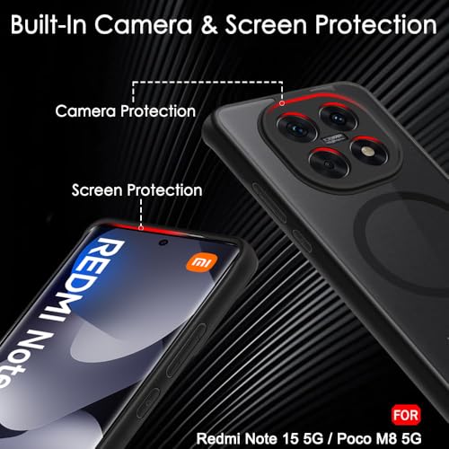 Image of TheGiftKart Hybrid Shockproof Back Cover Case for Mi Redmi Note 15 / Note 15 SE /Poco M8 5G Compatible with MagSafe | Hard Back Cover Case (PC & TPU, Translucent Smoke Matte Back, Black Sides)