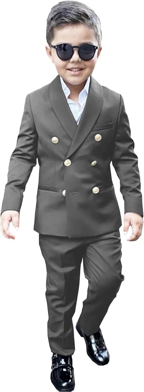 Boys Suit Double Breasted Jacket Pants Wedding Tuxedo 2 Piece Shawl Collar Kids Blazer Slim Fit Complete Outfit