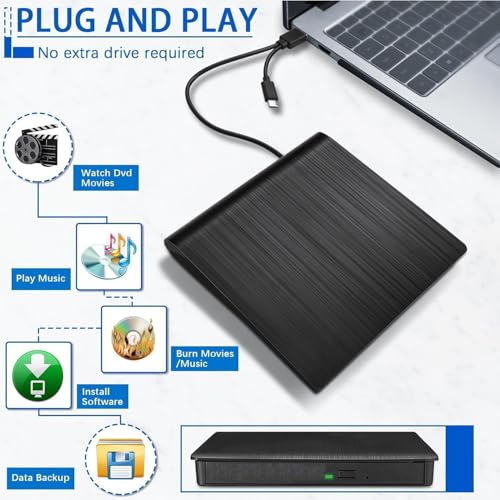 Image of External DVD Drive, USB 3.0 Portable + /-RW, DVD Player for CD ROM Burner Compatible with Laptop Desktop PC Windows Linux OS Apple Mac Black