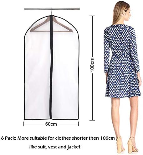Niviy Garment Covers Dustproof Clothes Covers Moth Proof Coat Bag with Zip PEVA Translucent Dress Cover Waterproof Anti-mite Breathable Suit Protector 6pcs 60 * 100cm (Black)