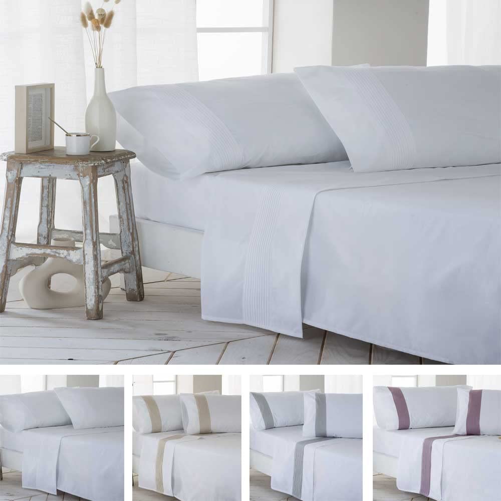 Juego de sabanas GORBEA Blanco PERCAL ALGODÓN 100% 180 Hilos Color Blanco Cama de 150 x 190/200 100% PERCAL ALGODÓN