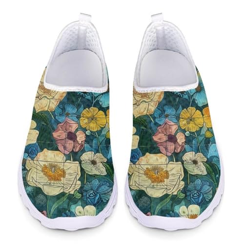 Ystardream Artistic Floral Shoes for Women Trendy Shoes Hiking Sneakers Women Lightweight Womens Slip On Water Shoes Quick Dry Wear-Resistant Soccer Shoes Summer Beach Shoes for Ladies