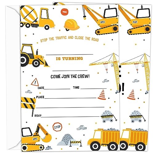 Invitaciones de cumpleaños de excavadora para rellenar fácilmente con sobres incluidos