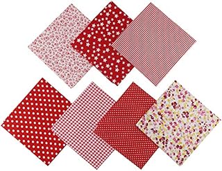Jukway 7PCS Different Patterns Printed Cotton Fabric Squares 50 x 50 cm Handmade Craft Patchwork Cloths Bundle for Sewing, Quilting, DIY Decoration, Scrapbooking, Handwork (Red)