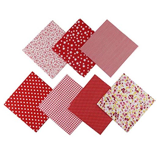 Jukway 7 Stück Baumwollstoff 50 x 50 cm Quadrate Patchwork Stoffe zum Nähen Quilten DIY Dekoration Basteln Handwerken, Reine Baumwolle Stoff Bedruckte Verschiedene Muster Stoffpakete (Rot)