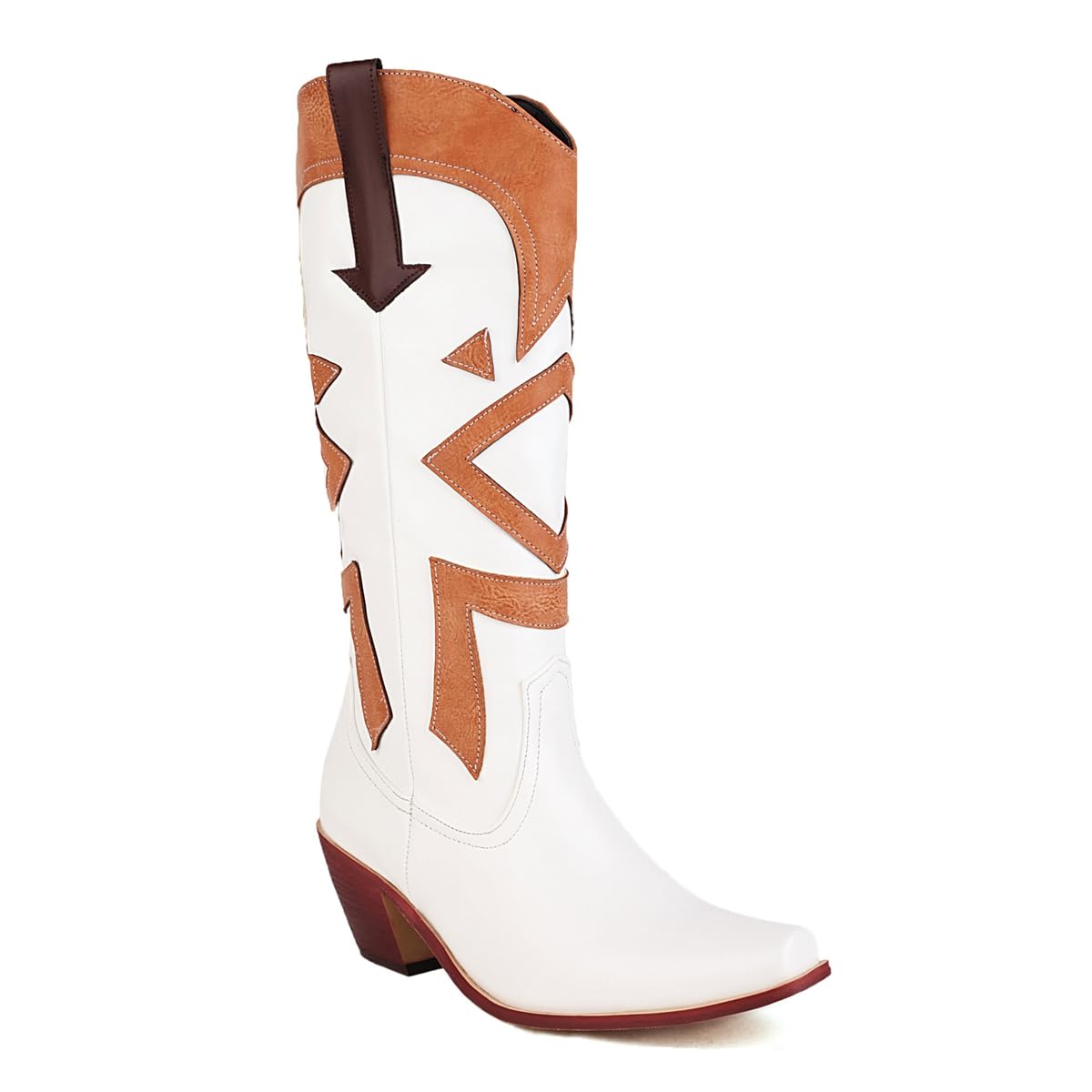 Western Knee High Cowboy Riding Boots For Womens Square Toe Pull On Chunky Heels Wide Calf Cowgirl Dressy