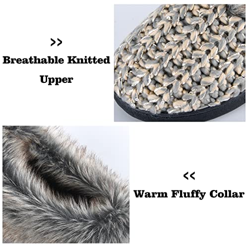 Image of DL Womens House Slippers Memory Foam, Fluffy Slip on Womens Bedroom Slippers Fuzzy Collar, Warm Soft Indoor Knit Slippers for Women Non-Slip