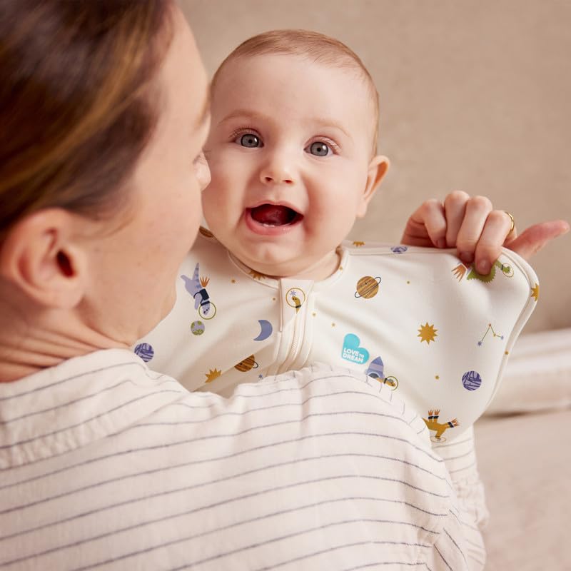 Image of Love to Dream Swaddle UP, Baby Sleep Sack, Self-Soothing Swaddles for Newborns, Improves Sleep, Secure Fit Helps Calm Startle Reflex, New Born Essentials for Baby,1.0 TOG, 5-8.5 lbs, Space Dinos