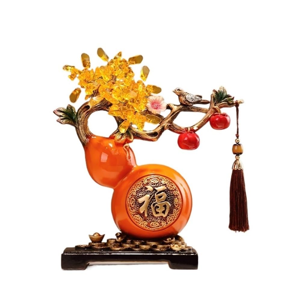 zhuyanbo007 Desk Statue, Lucky Gourd Decor for Living Room, Feng Shui Home Gift for Good Fortune(Orange)