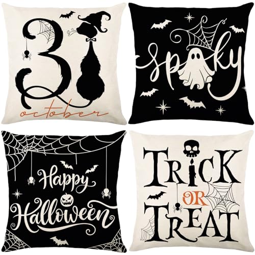 Halloween Pillow Covers 18x18 Inch, Set of 4 Ghost Black Cat Pumpkin Decor - image 1