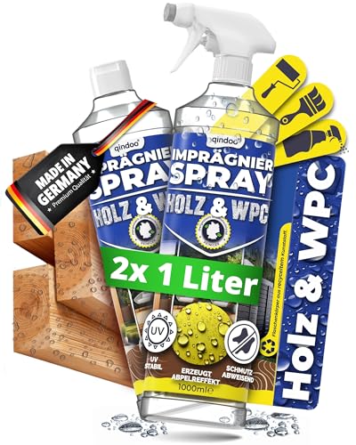 Holz & WPC Imprägnierspray Qindoo für Haus, Garten, Möbel, Rattan, Außen & Innen – Wetterfest, Atmungsaktiv & Transparent, Made in Germany, 2L