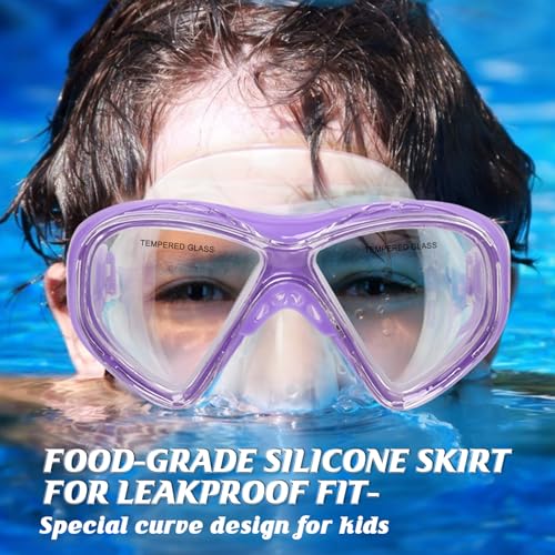 Image of Kids Swim Goggles Snorkel Diving Mask for Boys Girls Ages 5-15, Two-Color Anti-Fog Swimming Goggles with Nose Cover
