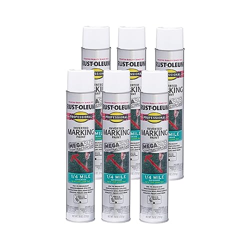 Image of Rust-Oleum 350997-6PK Professional Mega Size Inverted Marking Quarter Mile Distance Spray Paint, 26 oz, White, (Pack of 6)