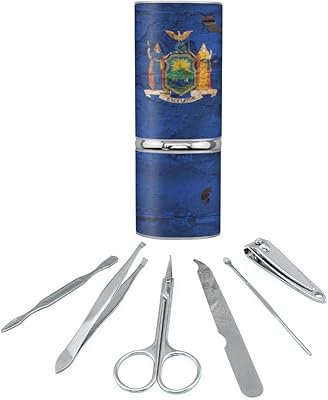 Rustic Distressed New York State Flag Stainless Steel Manicure Pedicure Grooming Beauty Care Travel Kit