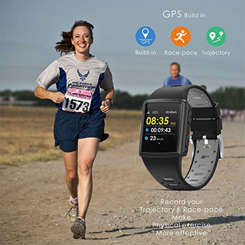 odfit GPS-Fitness-Tracker, wasserdichte IP68-Sport-Smartwatch mit Herzfrequenz-Überwachungs-Schrittzählerschlaf-Tracking-Funktion, 1,3-Zoll-IPS-Touchscreen