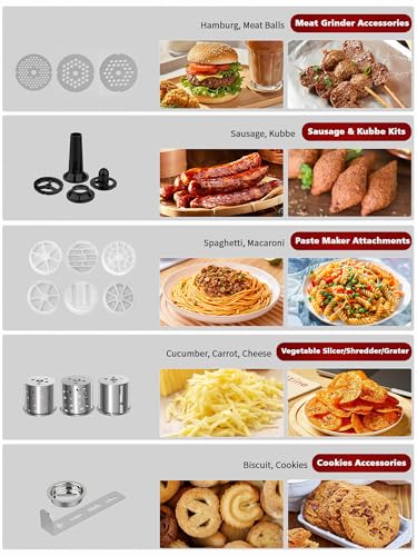 Vospeed 9 IN 1 Stand Mixer, 850W Tilt-Head Multifunctional Electric Mixer with 8 QT Stainless Steel Bowl, 1.5L Glass Jar, Meat Grinder, Hook, Whisk, Beater Dishwasher Safe (Red)