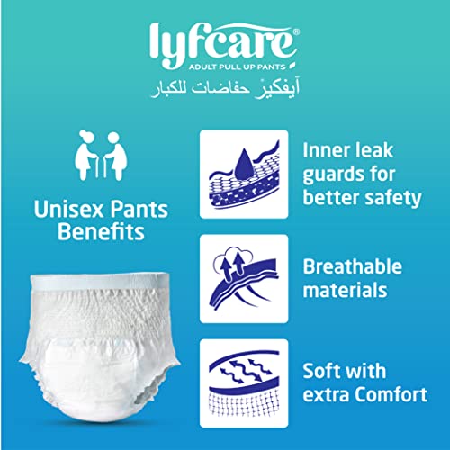 Image of Lyfcare Adult Diapers Medium Size (M) - 30 Units (Pack of 3) | Unisex Diapers Pants Style | Waist (60-85 cm) | Wetness Indicator, Super Absorb, 360 Protection & 0% Leakage | For Men & Women