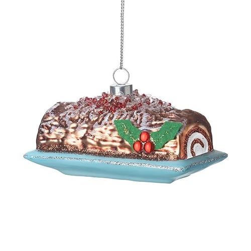 Image of Mini Chocolate Cake Bauble, Christmas Tree Decoration, Yule Log Cake Bauble, Novelty Chocolate Cake Xmas Tree Fun Decoration, Hanging Quirky Xmas Ornament, Chocolate Lovers Gift, Food Gift