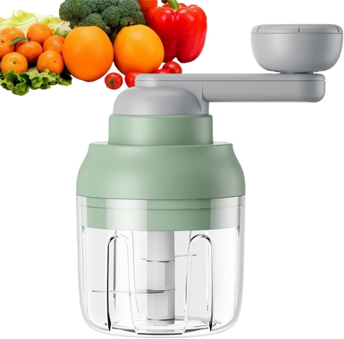 Multi-Functional Manual Food Processor Vegetable Chopper, Hand-Powered handle Onion Chopper with Clear Container, Food Chopper for Vegetables Meat Fruits Nuts Herbs Onions,Ideal Gift (Green)