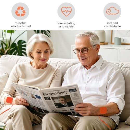 Image of 24 Pack 2''X2'' Large TENS Unit Electrode Pads, Orange | Upgraded Reusable Tens Unit Replacement Pads with 2mm Connector, Compatible with AUVON , TENS 7000 Devices
