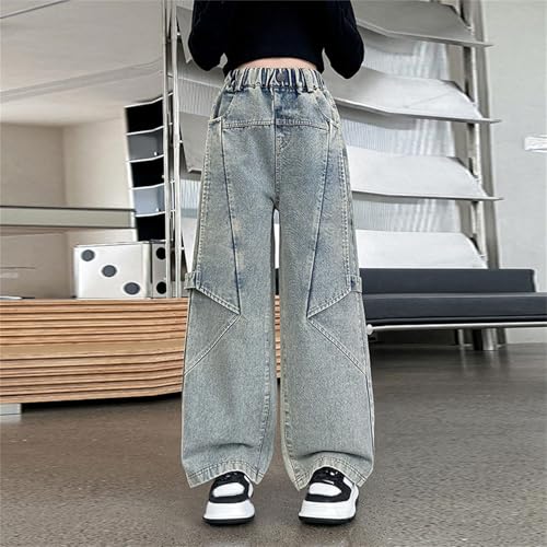Girls Wide Leg Denim Pants Baggy Elastic Waist Jeans Straight Leg Streetwear Y2k Casual Loose Pants Teen Fall Trouser4