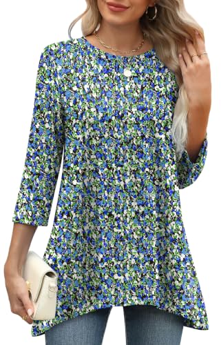 Image of OFEEFAN Tunic Tops for Women Loose Fit Dressy 3 /4 Length Sleeve Womens Tops with Asymmetrical Hem S-4XL