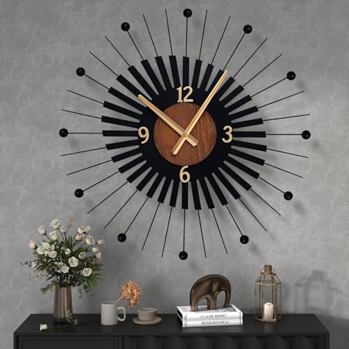 22 Inch Modern Sunburst Wall Clock Battery Operated Silent Quartz Movement